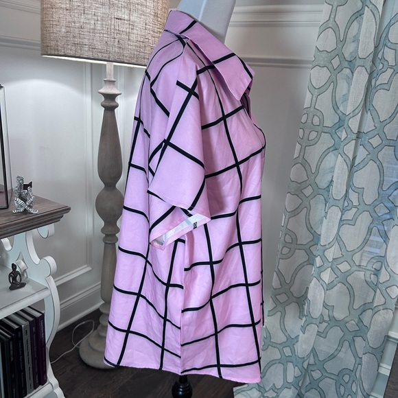 Zulily NWOT window pane oversized collared blouse with pocket - Picture 3 of 5